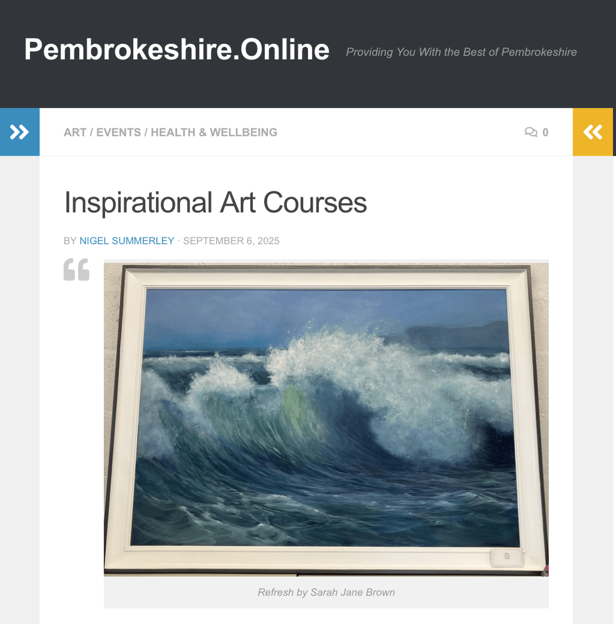 'Inspirational Art Courses' - new feature in Pembrokeshire.Online