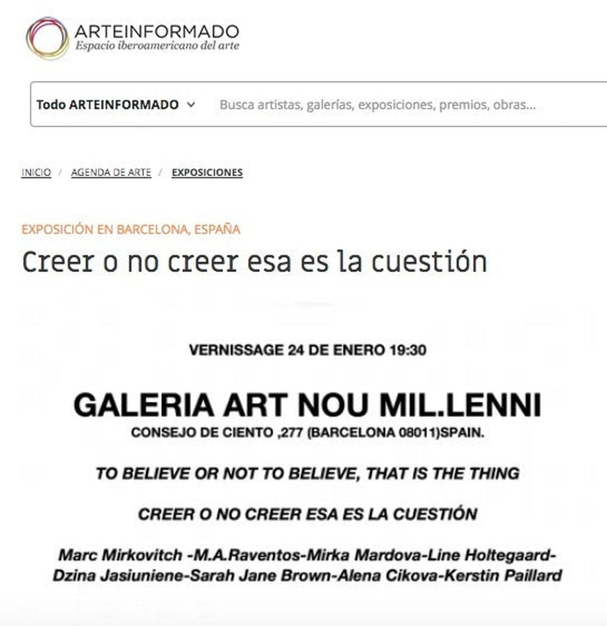 Creer o no creer esa es la cuestión exhibition featured on Arteinformando