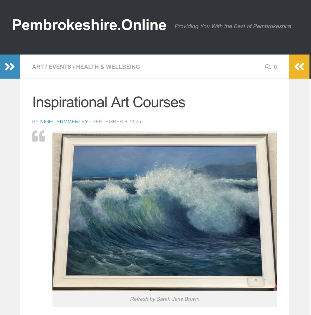 'Inspirational Art Courses' - new feature in Pembrokeshire.Online