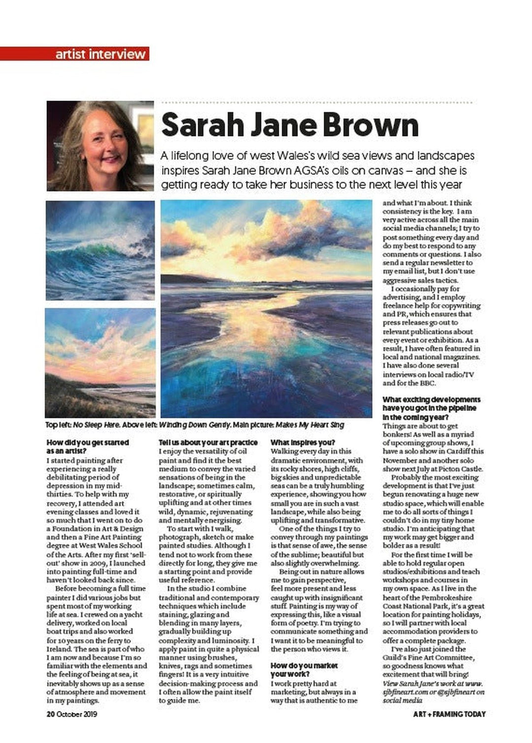 Artist interview in Art & Framing Today Magazine