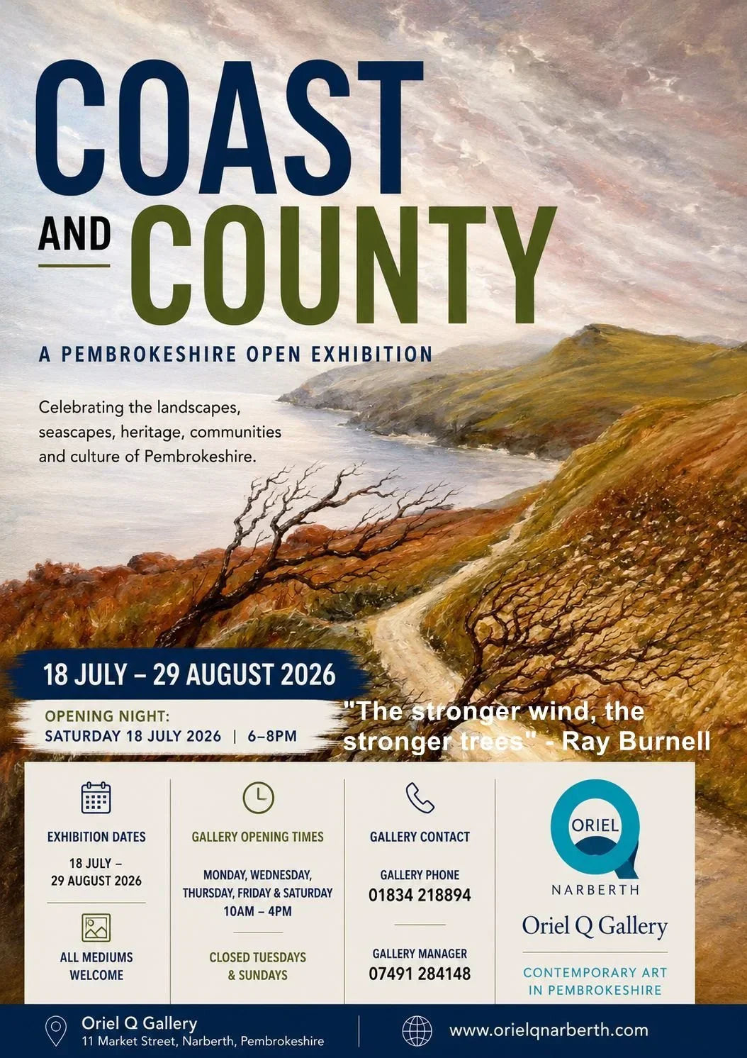 My landscapes to feature in 'Coast & County' Exhibition at Oriel Q Narberth, 18th July to 29th August