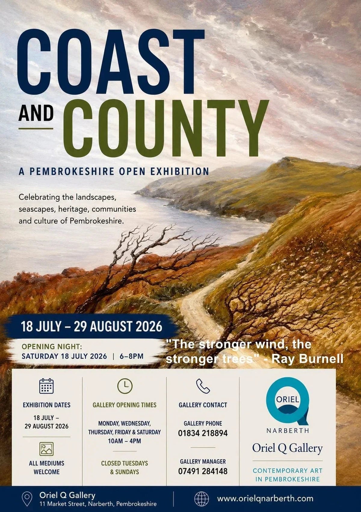 My landscapes to feature in 'Coast & County' Exhibition at Oriel Q Narberth, 18th July to 29th August