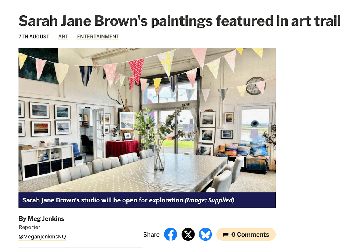 In the Western Telegraph 'Sarah Jane Brown's paintings featured in art trail'